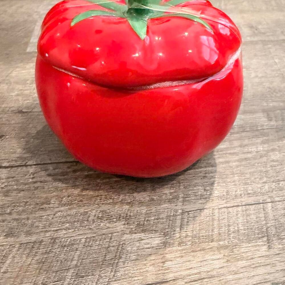 Ceramic Tomato Storage Jar Lidded Candy Spices Bowl New